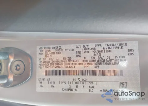 2025 Ford Escape St-Line from USA, damaged, VIN 1FMCU0MN4SUB44231
